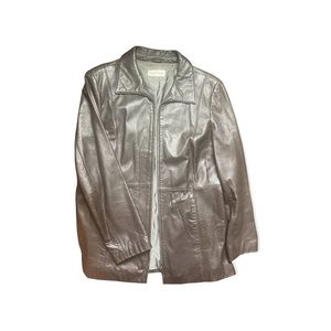 Brown mid leather coat